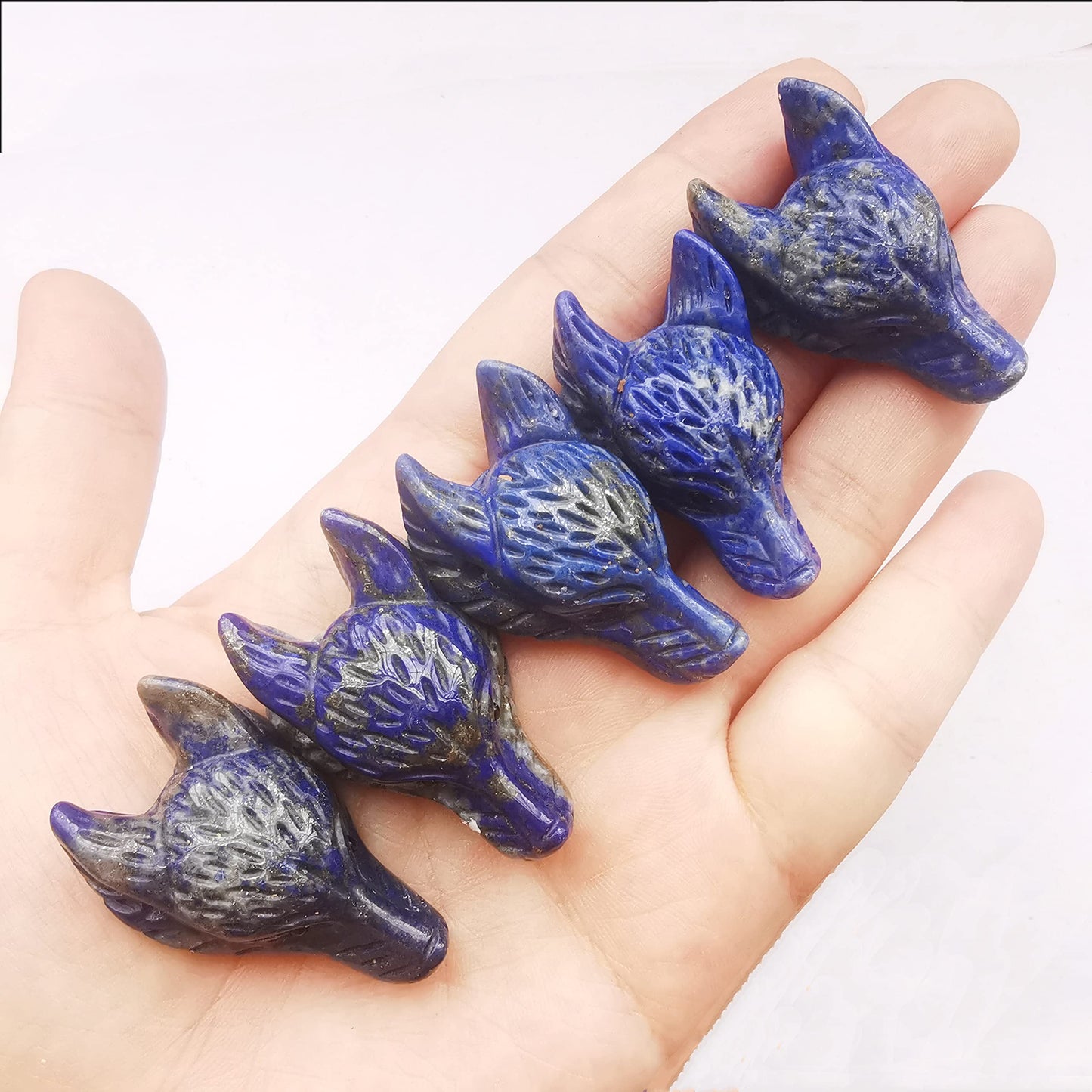 Bacatgem Natural Lapis Lazuli 1.57 inchs Wolf Head Pocket Crystals and Healing Stone Figurine,Haped DIY-Jewelry Pendant