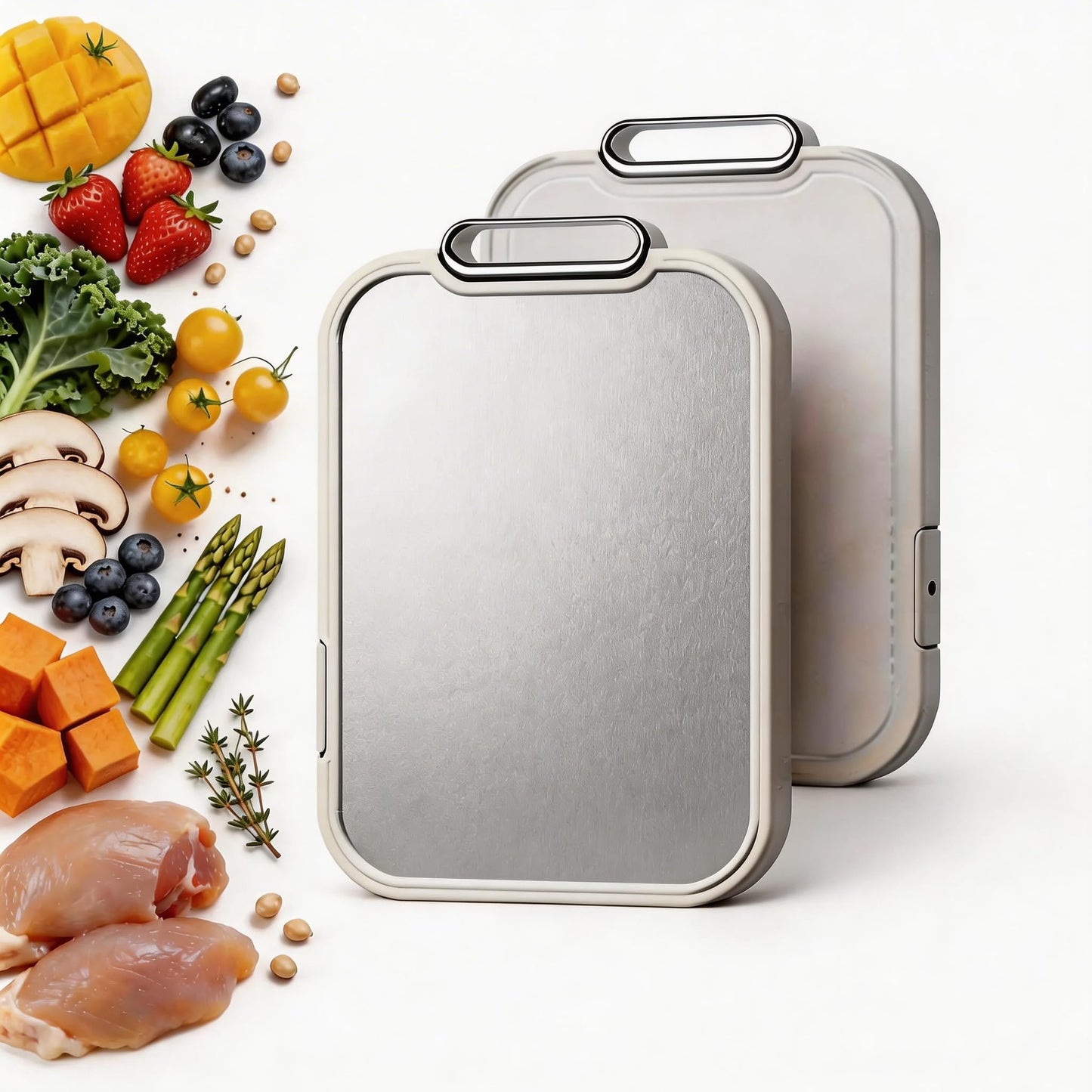Titanium Cutting Board – 100% Pure Titanium & Food-Safe PP Surface (16"x10.3") – 2-in-1 Chopping Board for Raw Meat and Veggies, with Anti-Slip Feet, Juice Groove, Easy to Clean,Large Size 1 PCS