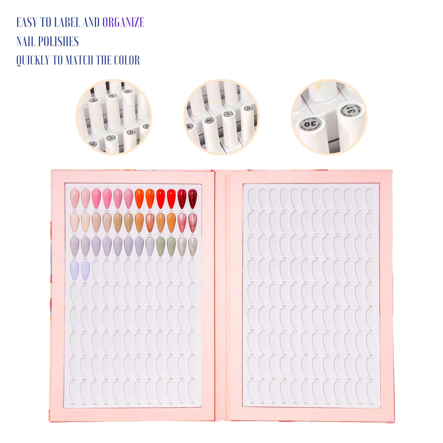 Acycoin2A 216 Nail Color book with 240 nail tips and nail polish gel color number lable (B)
