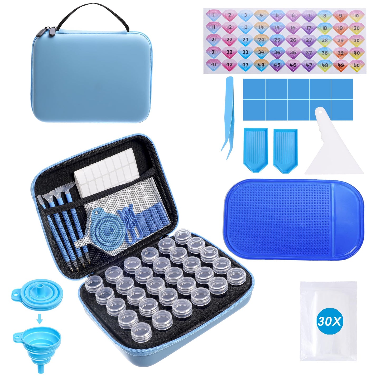 LYMUSUMI Diamond Art Storage 30 SlotsContainers for Adults Portable Bead Storage Boxes for Diamond Painting Accessories and Tools Blue