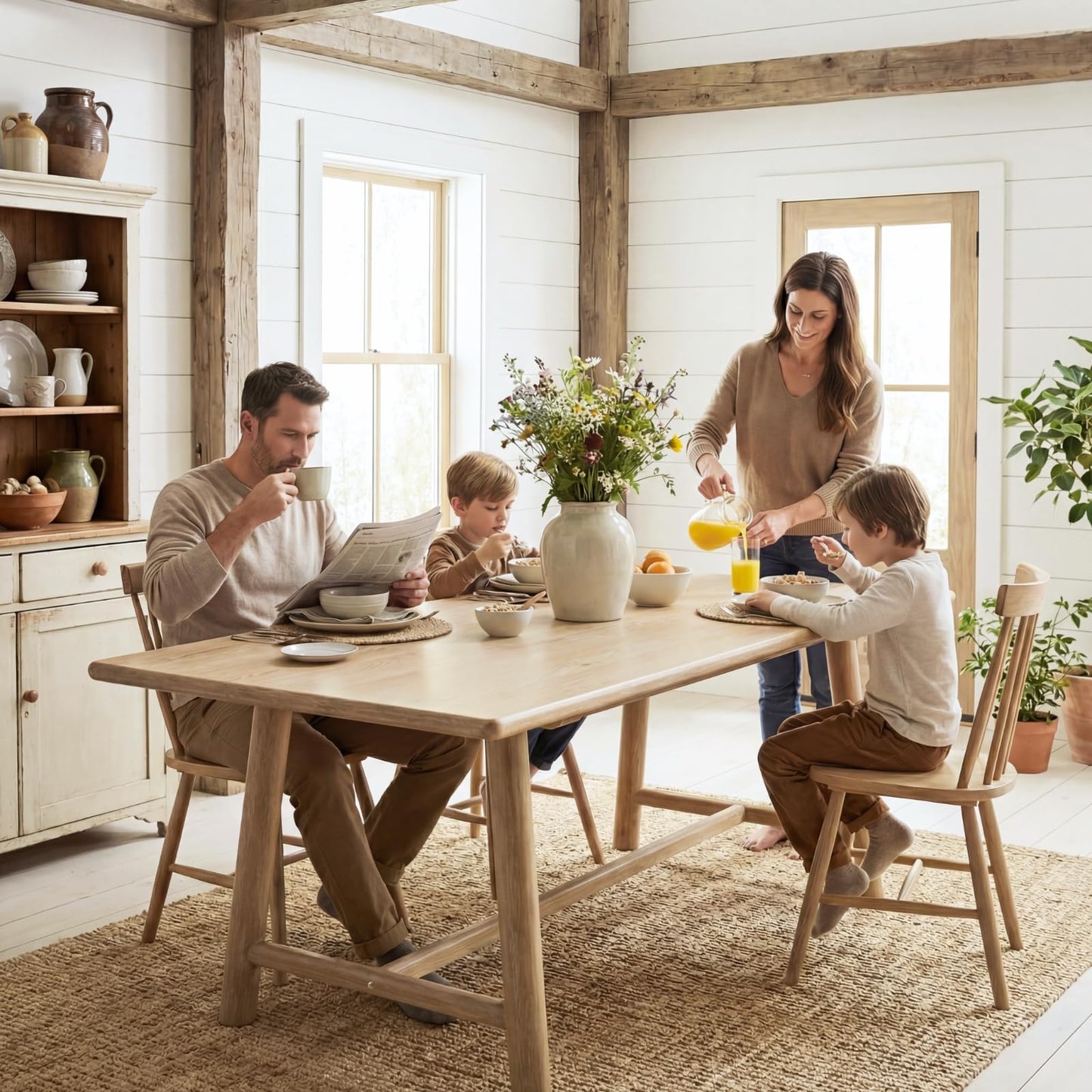 Ya-Home Natural Dining Table, 69" Wood Kitchen Table with Solid Wood Legs, Seats 4-6, Modern Farmhouse Dinner Table for Dining Room Home Office