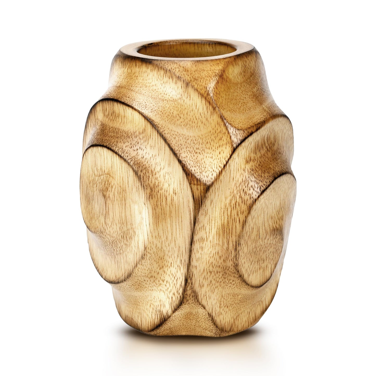 AeraVida Hand Carved Spiral Mango Tree Wood Vase Brown Decorative Tabletop Vase 6.25 Inch Rustic Wooden Dry Flower Vase for Home Decor Living Room Accent