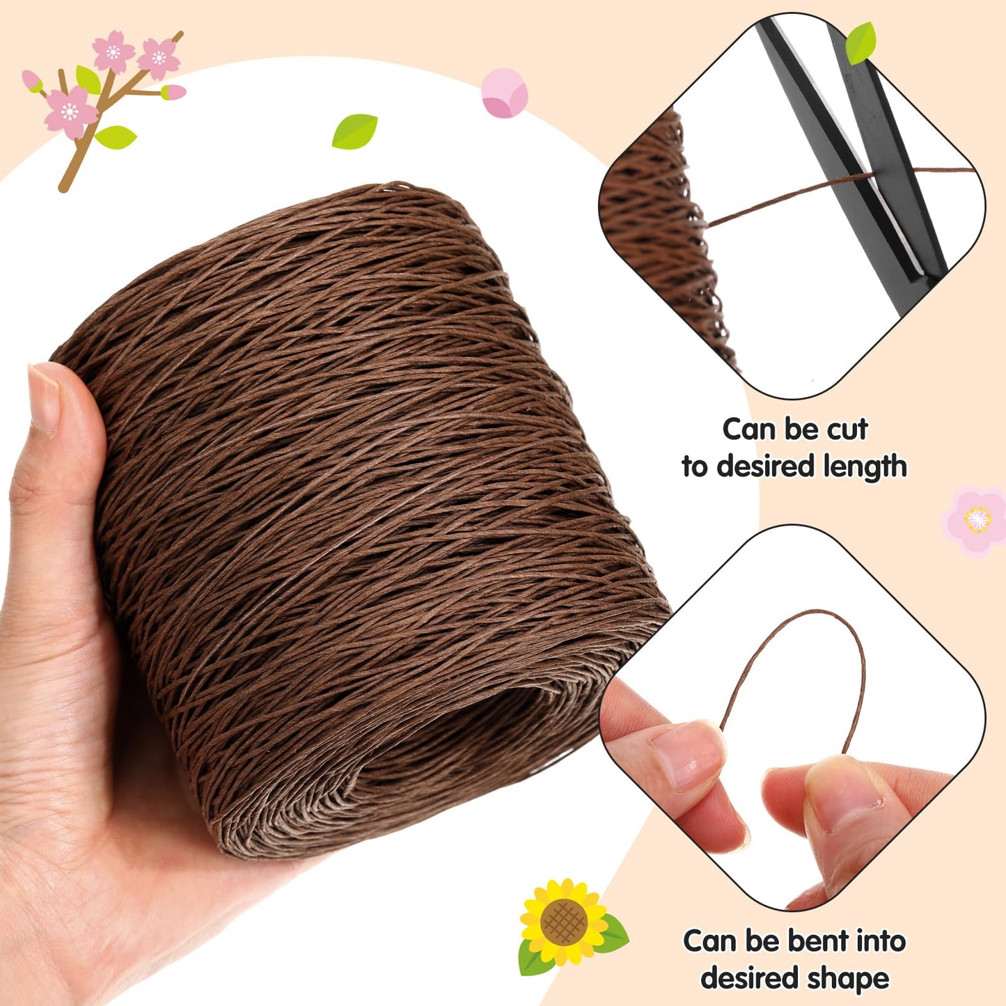Syhood 1345 Feet Floral Vine Bind Wire Rustic Wrapping Wire for Flower Bouquets(Brown)