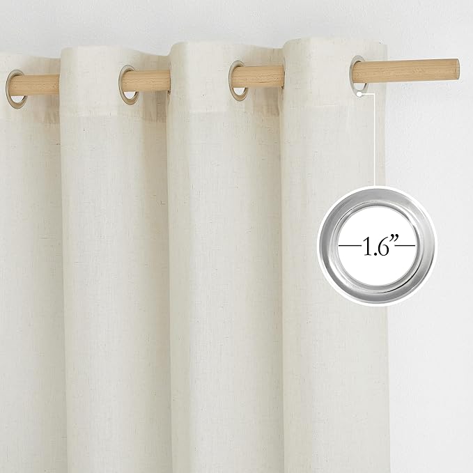 NICETOWN Linen Blend Kitchen Window Curtains Over Sink, Grommet Short Curtains for Small Window Thick Flax Linen Weave Privacy Added for Cafe/Bathroom, Off White, W55 x L36, 2 Panels