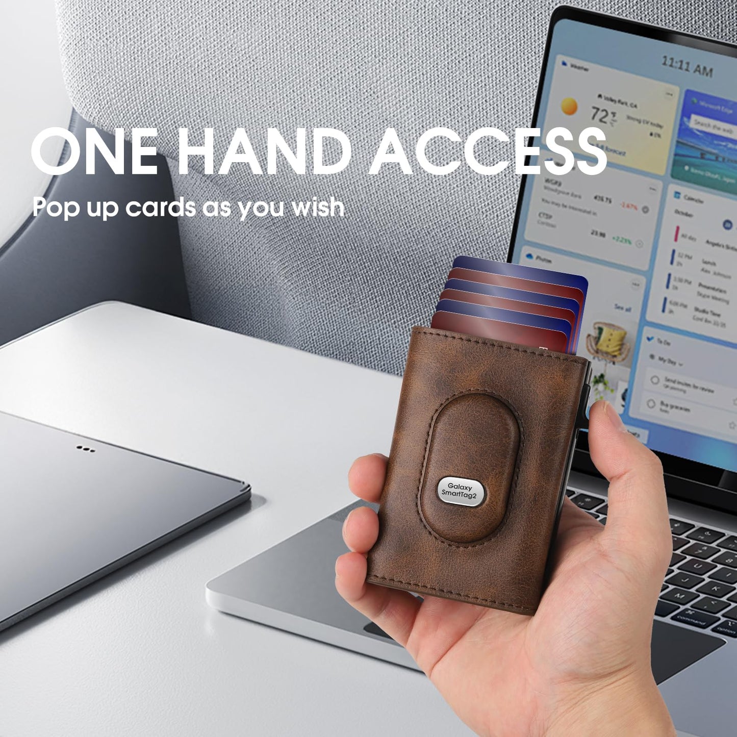 GAOCHALE Mens Wallet for Samsung Smarttag2 Pop up Card Holder Compatible with Samsung Tag RFID Blocking Wallet for Men 10-14 Card Capacity | ID Window | Cash Slot(Brown)