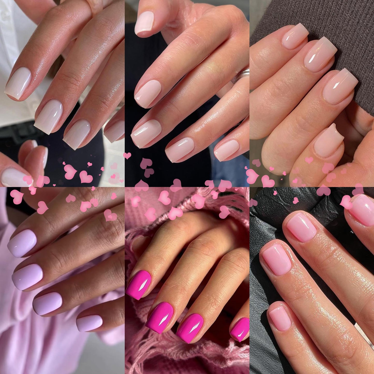 6 Pack Press On Nails Short, KQueenest Acrylic Press On Nails Square, Natural Bright Sheer Color Fake Nails Press On, Glossy Gel Glue On Nails Short Stick on Nails for Women Gift 144 Pcs