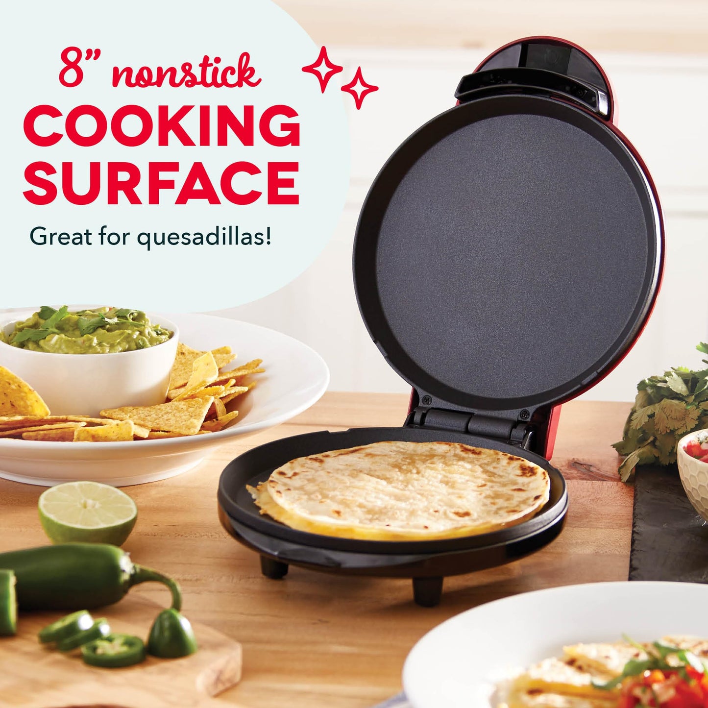 Dash Round Express Electric - Pancake Maker & Eggs Griddle System - Healthy Breakfast Maker - Quick Heat-Up & Easy Cleanup - nonstick surface - Red