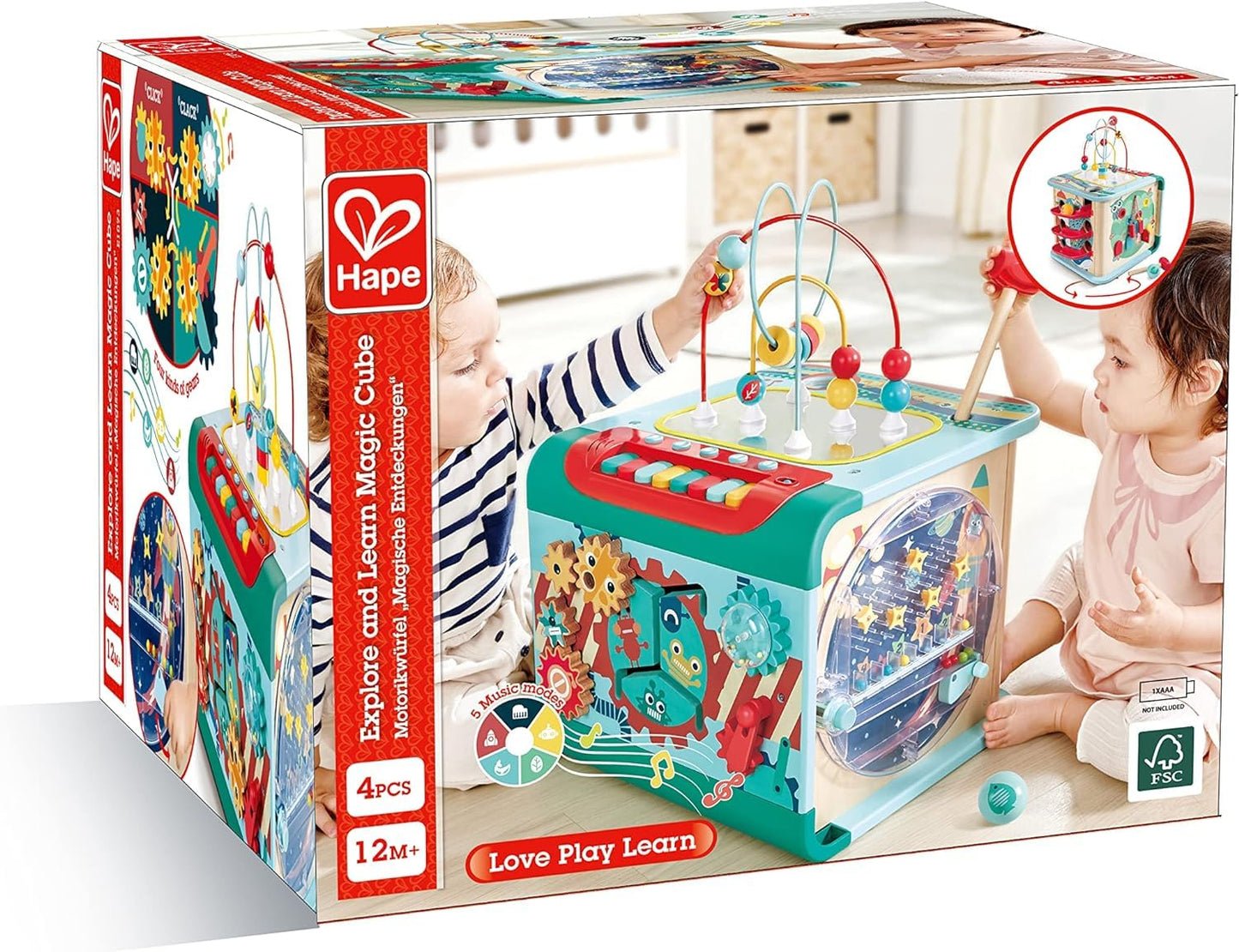 Hape Explore and Learn Magic Cube | Piano Keyboard and Drum Set Musical Toy and Instrument, for Toddlers Ages 12M+