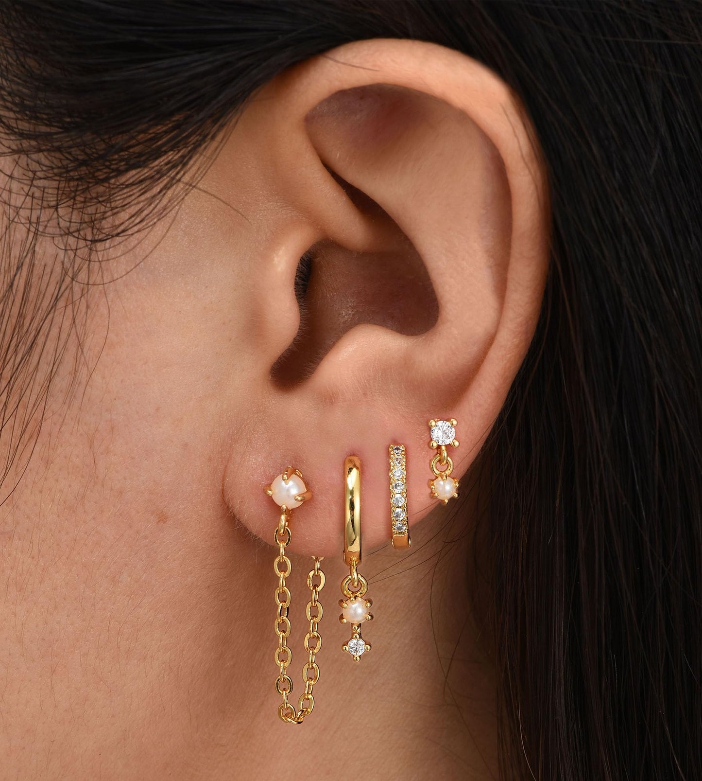 Gold Stud Earrings for Women, 6 Pairs 14K Hypoallergenic Cartilage Earrings for Multiple Piercing, Dainty Small Stackable Hoop Ball Earrings Set (Gold-4 Pairs Chain)