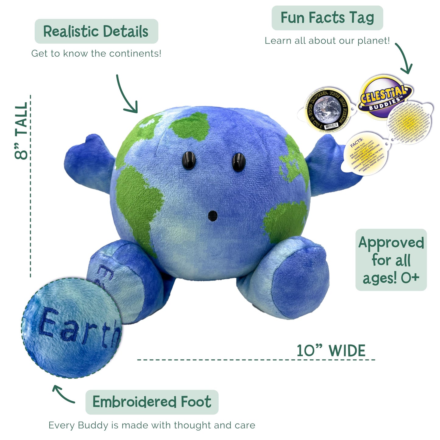 Celestial Buddies Earth Moon Sun Plush Bundle – Soft Educational Solar System Toys for Toddlers Preschool Kids – Space Science STEM Learning, Educational Gift, Astronomy Classroom & Homeschool 0+
