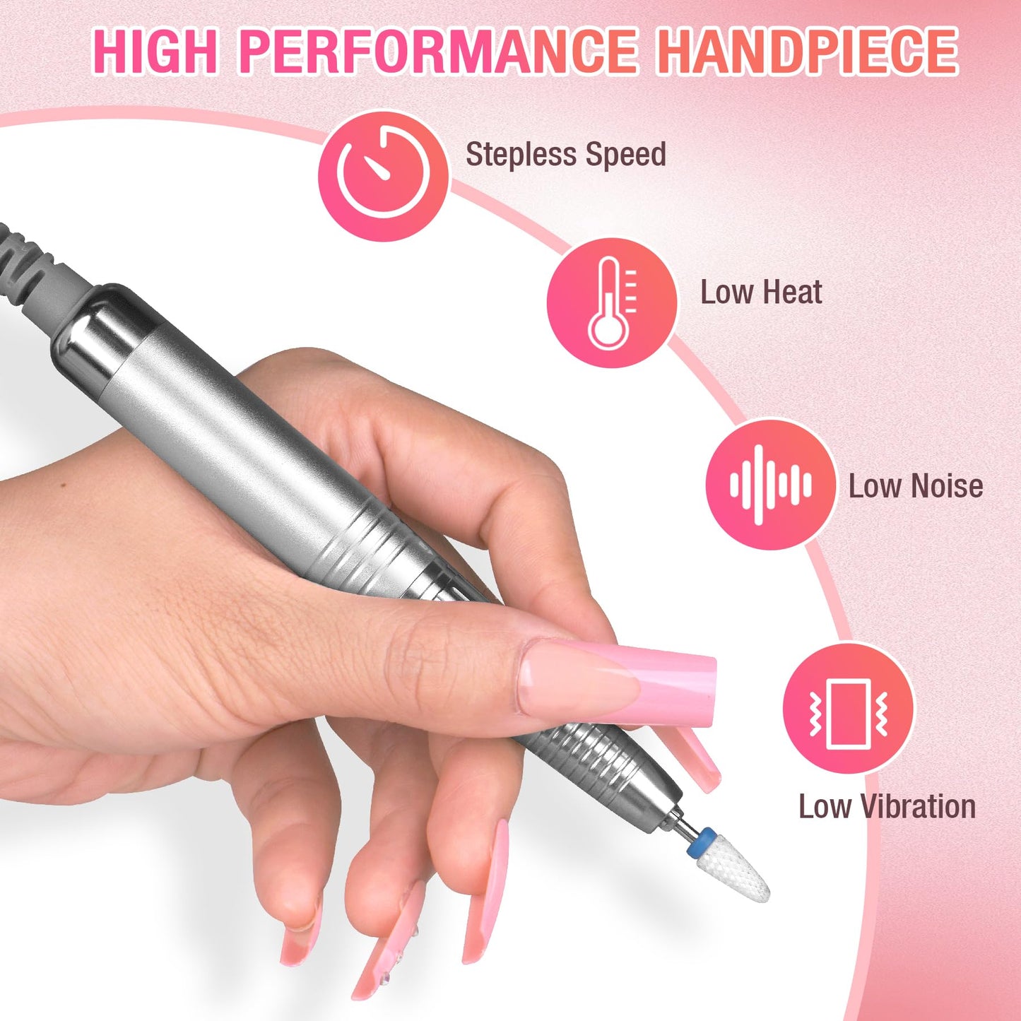 Nail Drill Professional, 35000RPM Brushless Nails Drill Machine, Rechargeable Nail Efile Drill Cordless Electric Nail File for Acrylic Nails