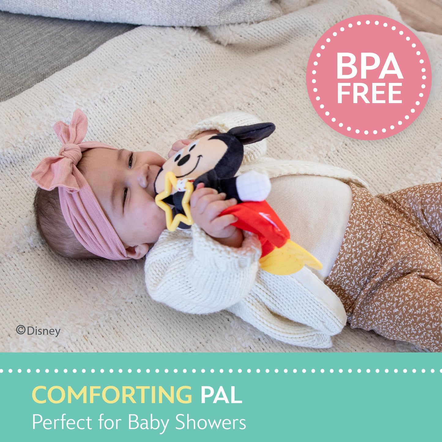 Kids Preferred Disney Baby Mickey Mouse Plush and Sensory Crinkle Teether Toys for Newborn Baby Boys and Girls 10 inches