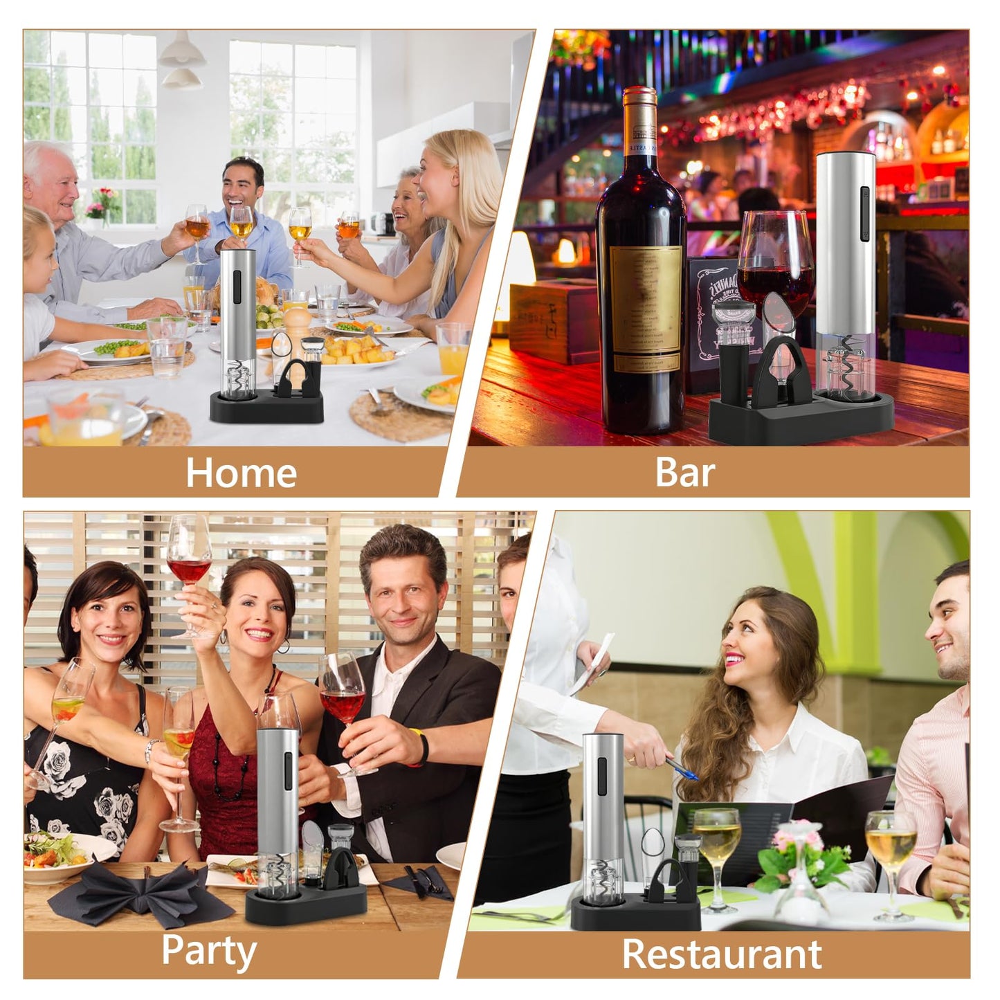 Electric Wine Opener - 5 Piece Set with Storage Base,Foil Cutter,Aerating Pourer & Vacuum Stoppers | USB-C Rechargeable | 40+ Opens Per Charge | Wine Opener Gift for Wine Lovers