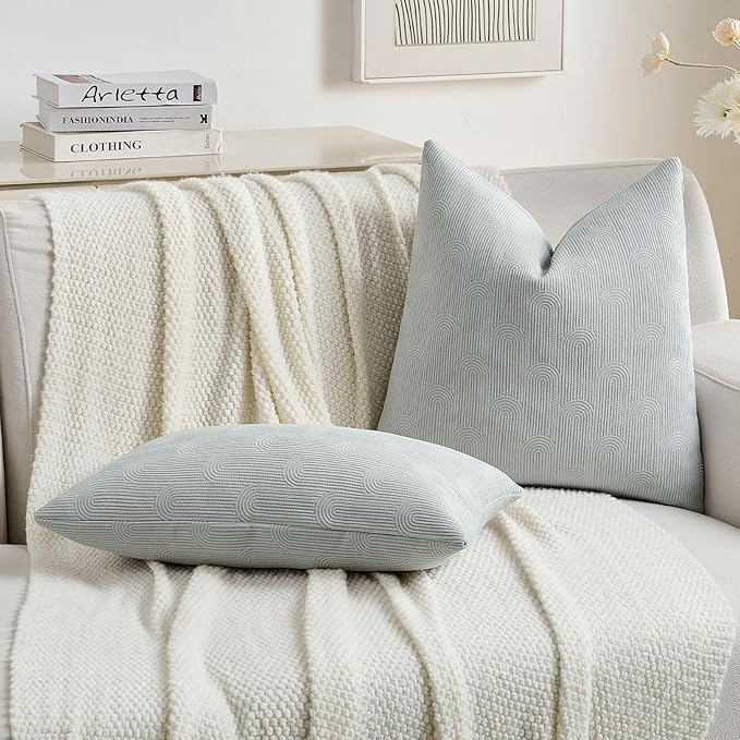 FUTEI Light Grey Chenille Decorative Throw Pillow Covers 22x22 Inch Set of 2,Soft Cozy Striped Geometric Patterns Cushion Case,Modern Home Decor for Couch Bed Living Room