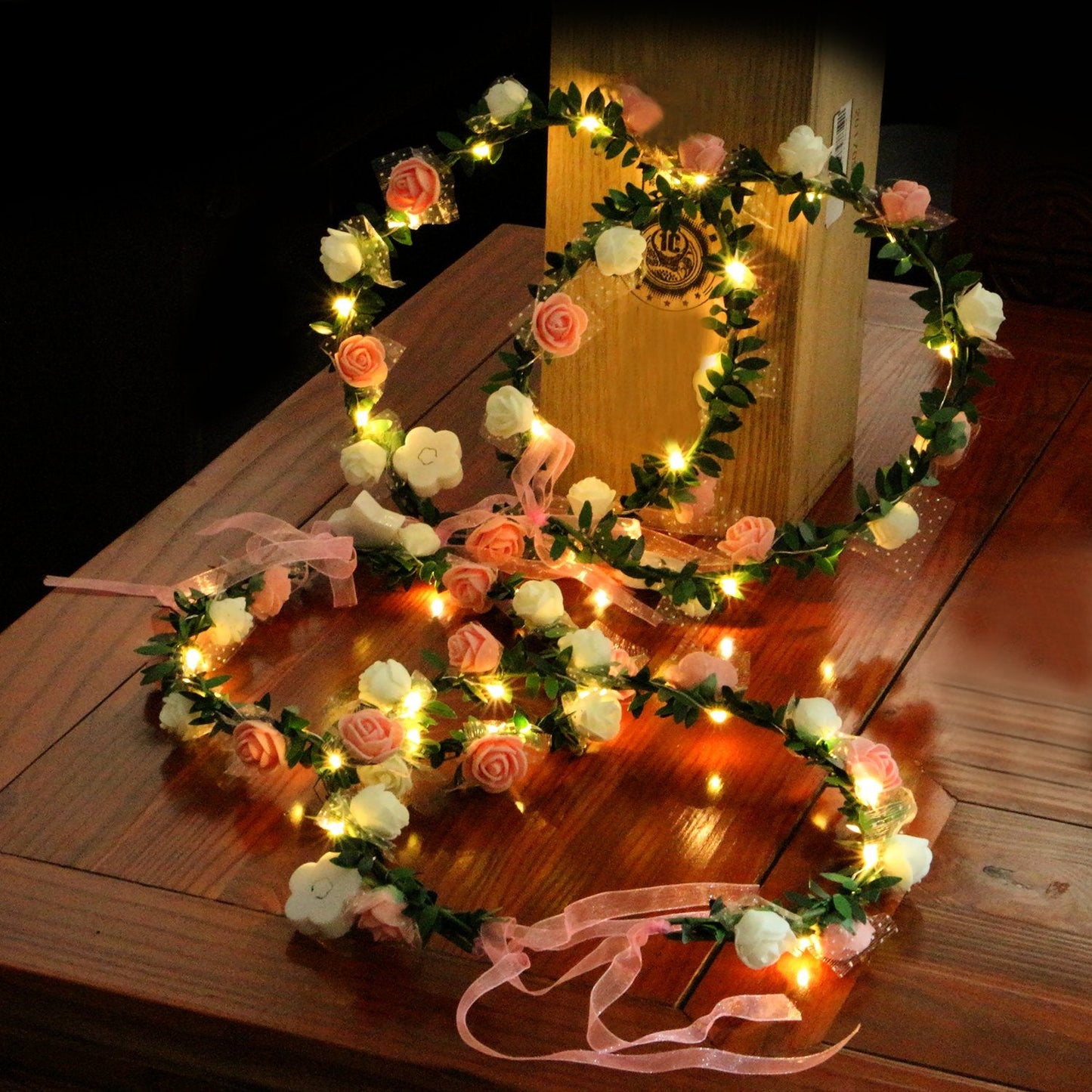 Novelty Place 4 Pack Light Up Flower Headband - LED Floral Head Crown for Wedding, Festival and Party - 4 Pieces