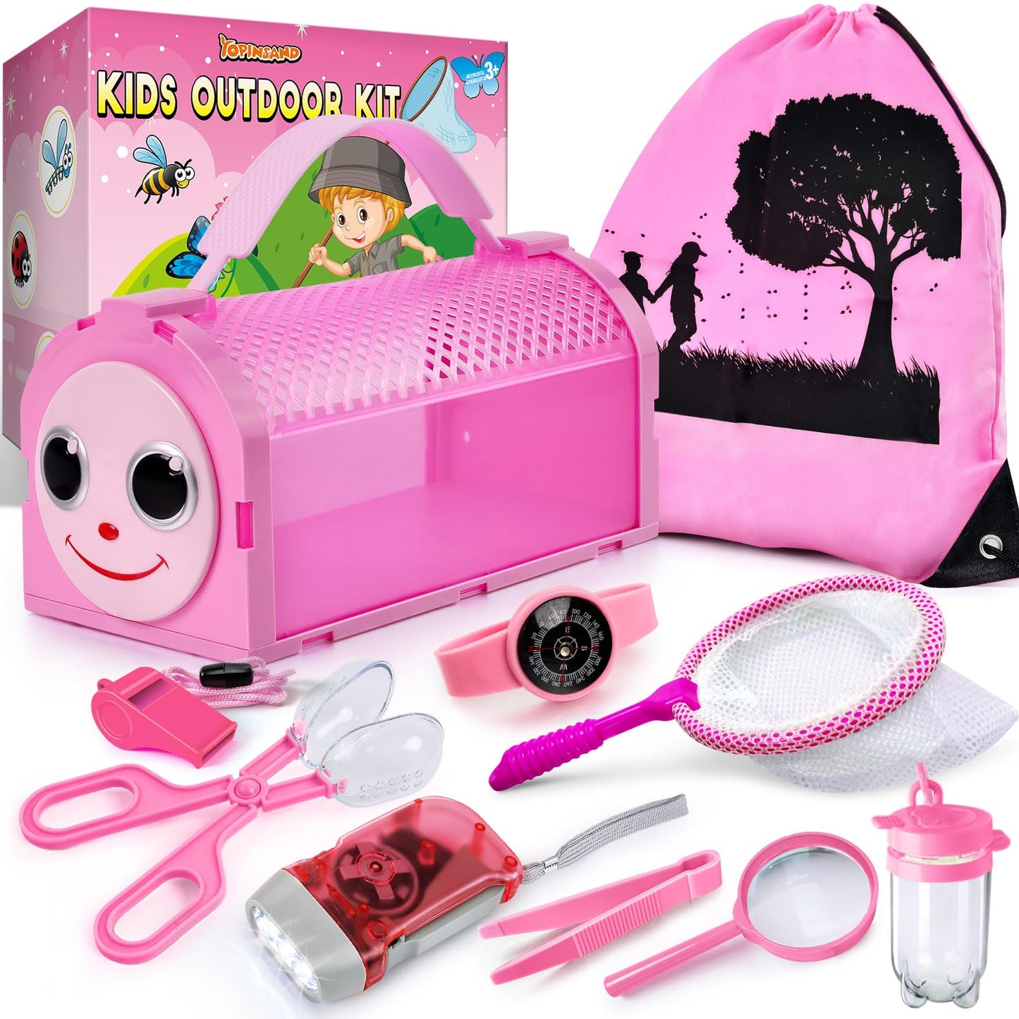 Bug Catcher Kit & Outdoor Explorer Kit for Kids, 10 Pcs Bug Catching Kit with Toy Cage, Backpack, Flashlight, Manifying Glass, Toy Net, Outdoor Exploration Toys Gift for Boys Girls 3-12