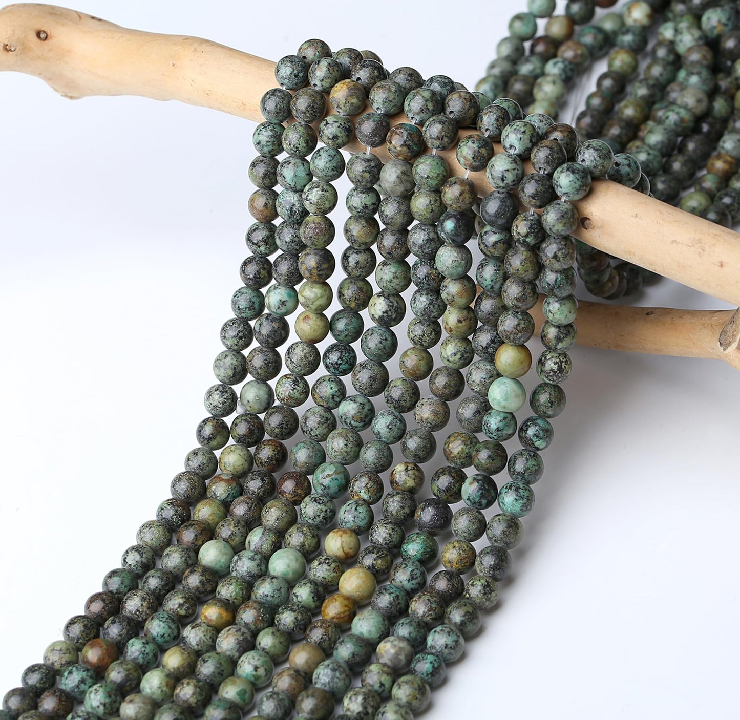 NUKAYAI Indian Turquoise Beads 60Pcs Natural Crystal Beads 8mm Round Stone Green Bead Smooth Loose Beads for Bracelet Necklace DIY Earrings Making