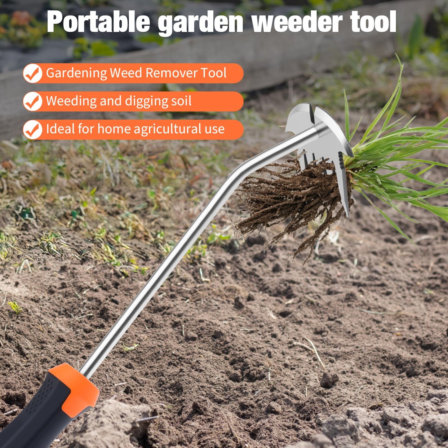 Weed Puller Tool, Portable Garden Weeder Tool, 2026 New Model Rubber Non-Slip Handle Stainless Steel 5-Teeth Weeding Tool, Garden Tools for Vegetable Gardening Backyard Farm Planting & Weeding Tool