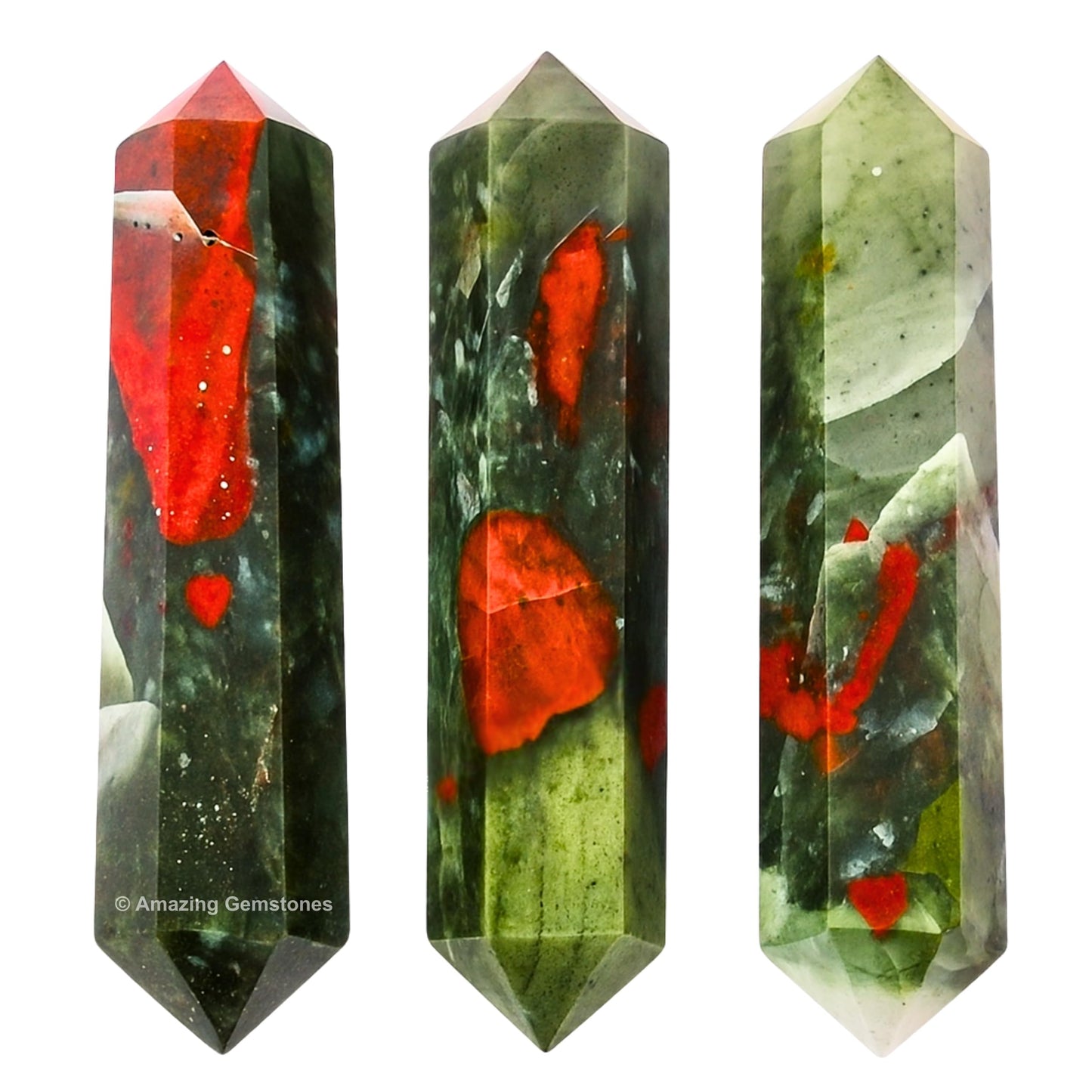 Amazing Gemstone African Bloodstone Crystal Points Bulk Healing Crystals and Stones - Pack of 3 Double Terminated Healing Wand Point Bulk Crystals for Crafts, Crystal Grid, DIY - Premium Crystals