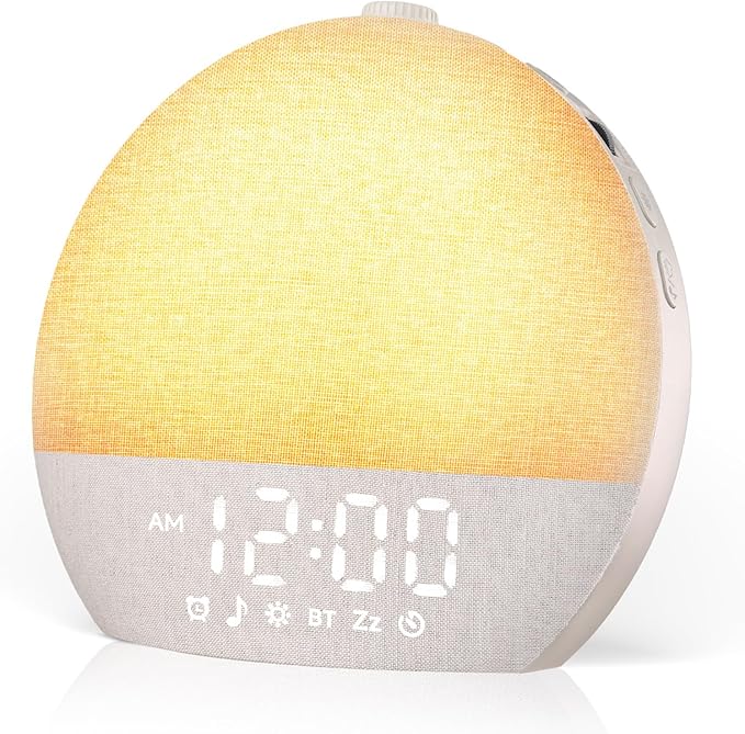 Geuuap Sunrise Alarm Clock White Noise Machine with Bluetooth Speaker,Khaki | 30 Soothing Sounds, 17 Dimmable lights, Simulated Sunrise, Backup Battery Memory, Auto-off Sleep Timer, Screen-Free Design