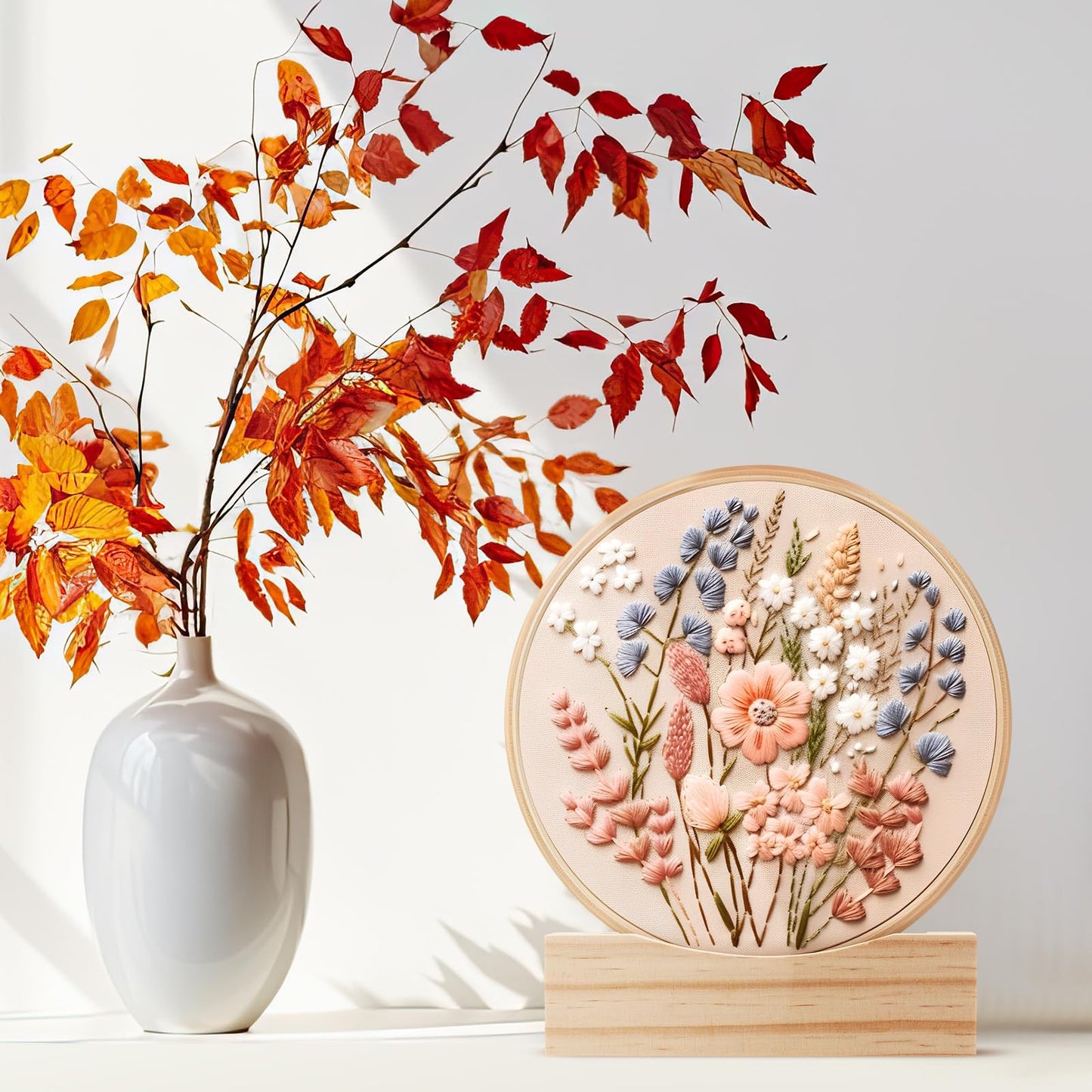 Chunful 6 Pcs Embroidery Hoop Display Stand Wooden Embroidery Frames Holder 2 Tier Groove Cross Stitch Hoop Stand Base Accessories for Display Works Home Exhibition Decor(5.31" X 1.3" X 1.5")