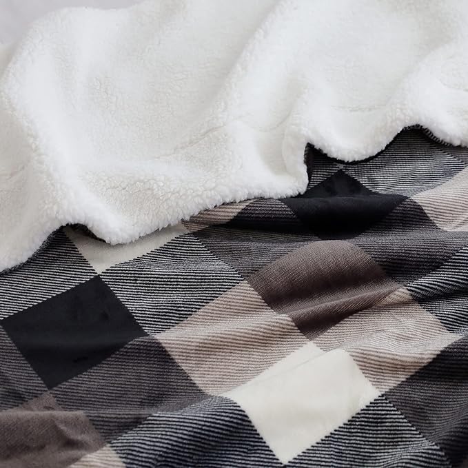 SOCHOW Buffalo Plaid Sherpa Fleece Throw Blanket, Double-Sided Checkered Super Soft Luxurious Bedding Blanket 60 x 80 inches, Black/White