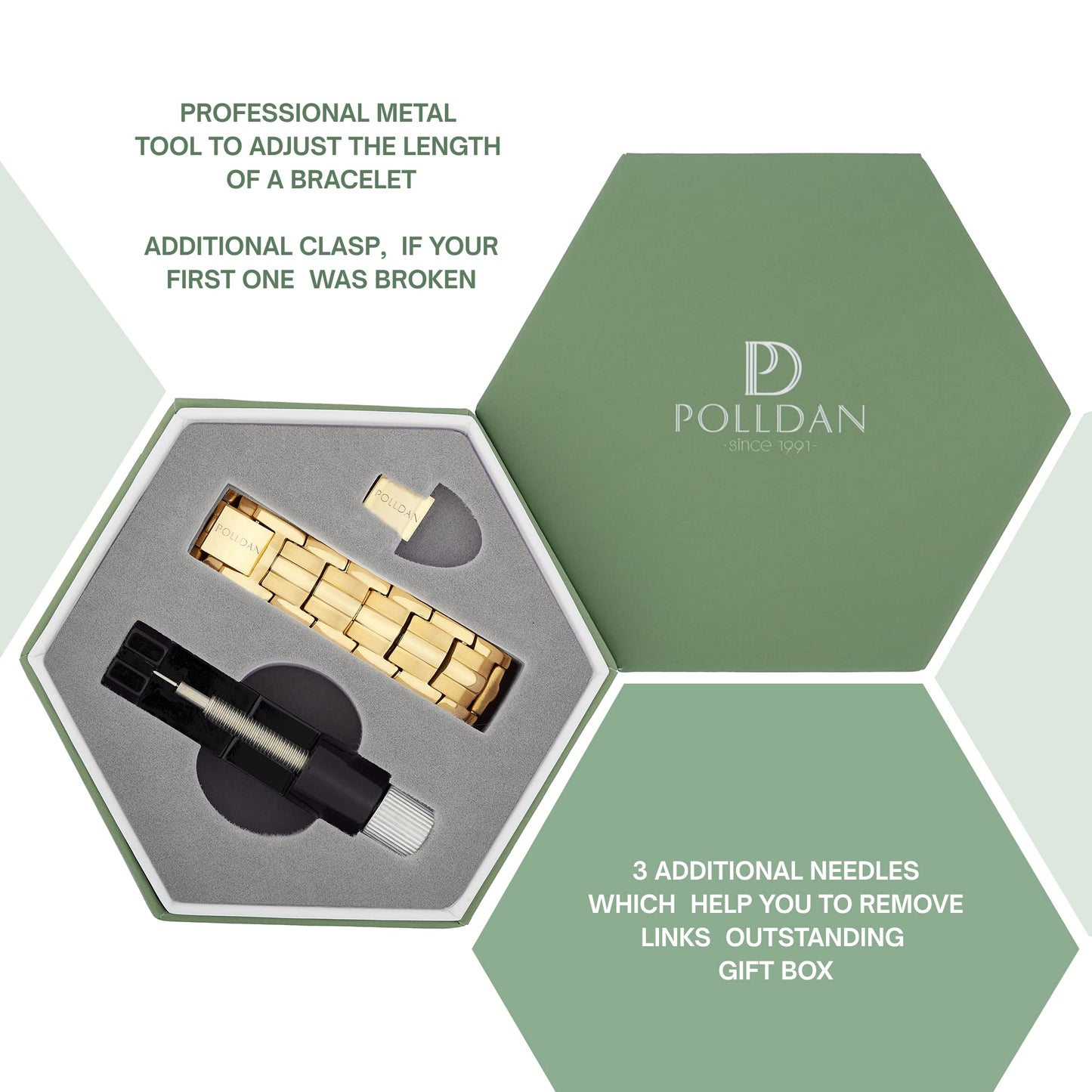 POLLDAN® 3X Power Magnetic Bracelets For Men | 6200 Gauss Strength Mens Titanium Bracelet with Fold-Over Clasp, Adjustable Length, Gift Box, Sizing Tool | Innovative Magnets Alloy - Patent (2X Gold)