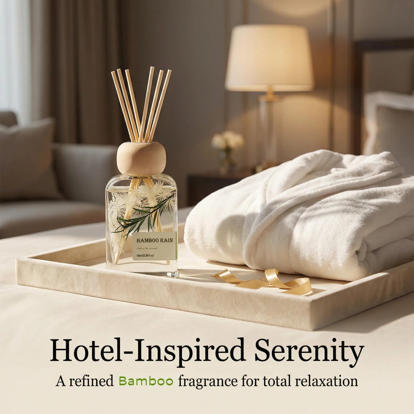 Bamboo Essential Oil Reed Diffuser - 3.34 Fl Oz, Luxury Hotel Collection Diffuser Oil Inspired by Ritz Carlton for Home&Office, Bedroom Living Room Shelf Decor, Accessories,Non-Toxic & Gift Ready