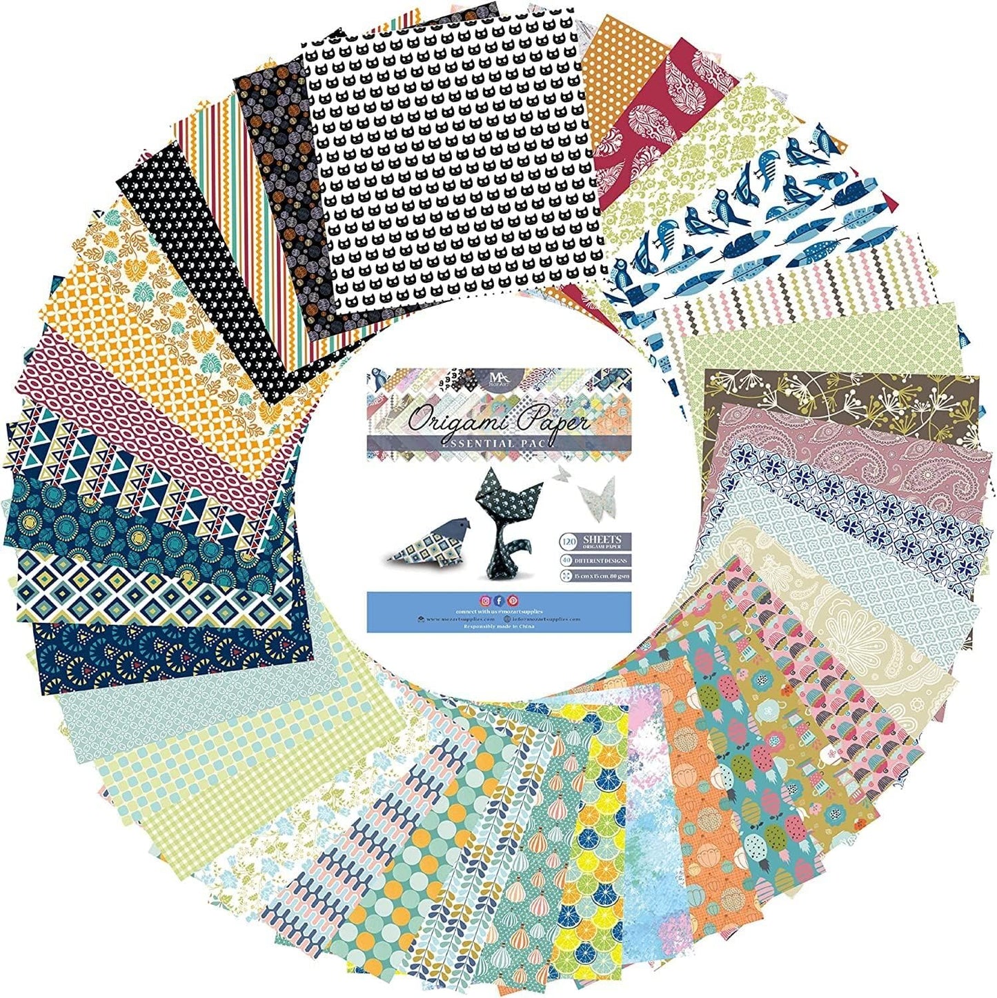 Japanese Origami Paper Set - 120 Sheets - Traditional 6x6 Folding Kit Featuring Floral, Animal, Aztec, Geometric Designs for Kids and Adults