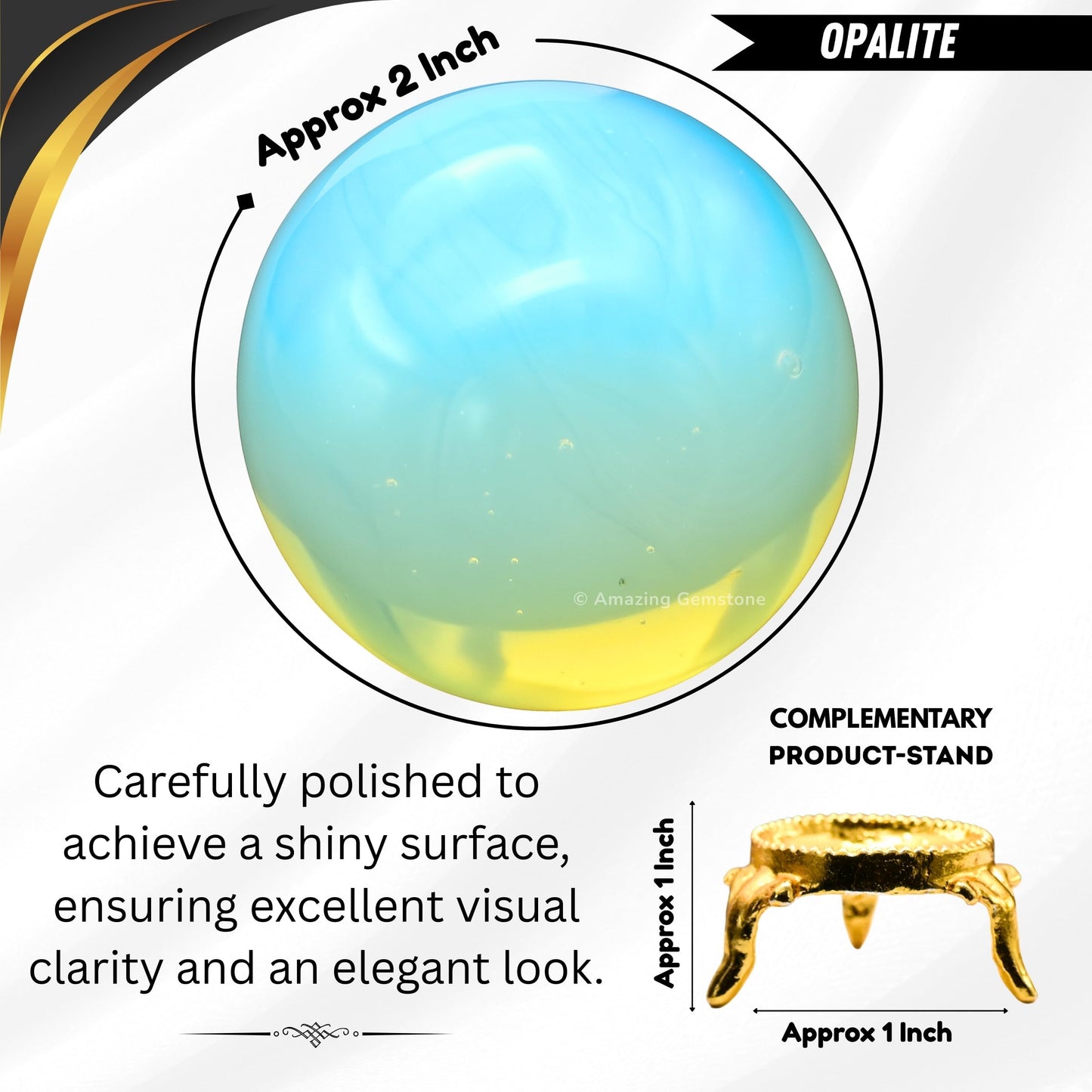 Amazing Gemstone Opalite Crystal Ball with Stand - 2" Inches Crystal Sphere Meditation Balls for Witchcraft and Decorative Balls