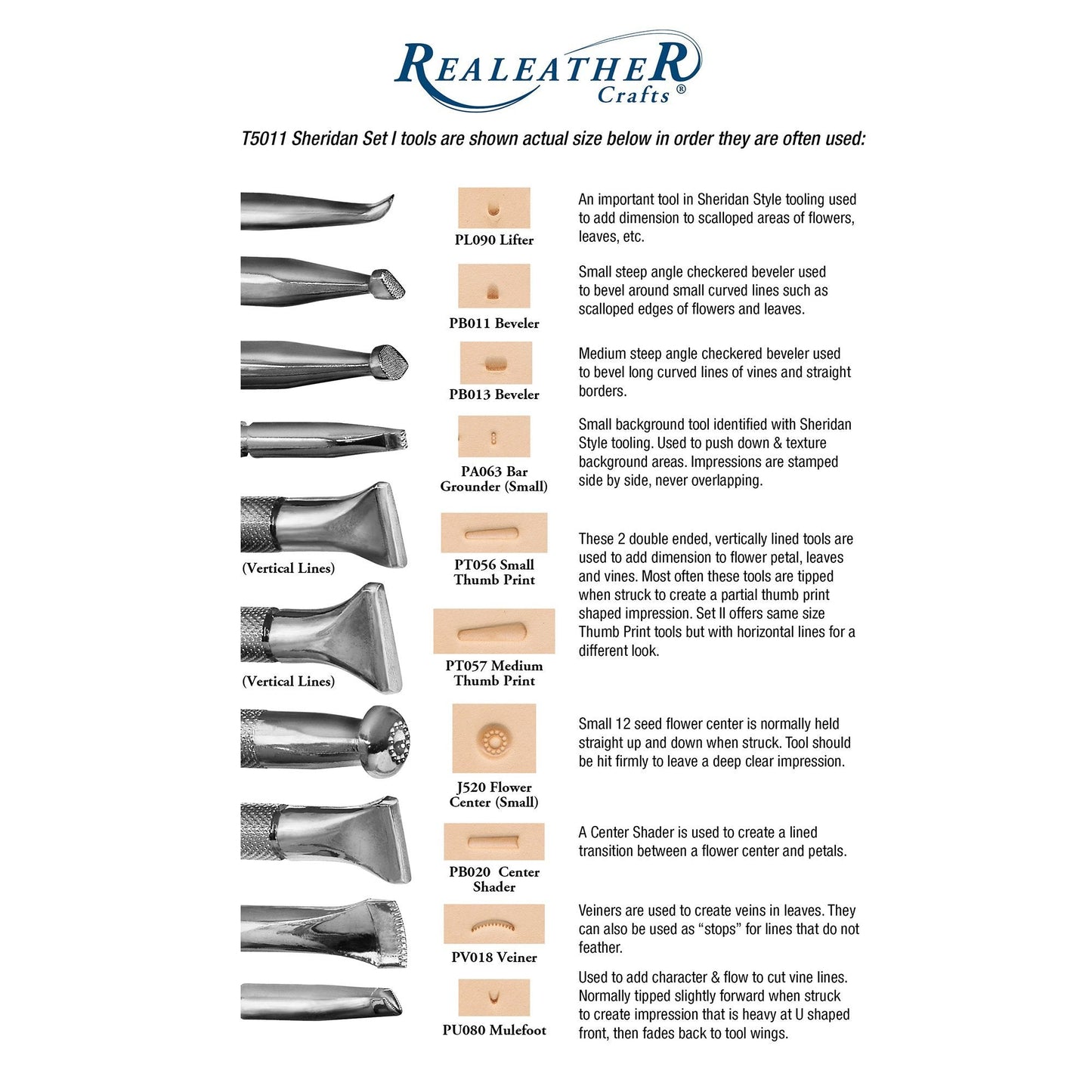 Realeather Leather Stamps Tool Set for Leather Crafting, 10 Stamping Tools, Sheridan Style Stamp Set I