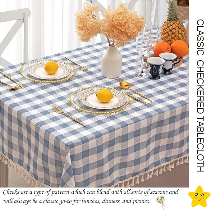 Buffalo Plaid Rectangular Tablecloth-Cotton Gingham Table Cloth for Kitchen Restaurant Farmhouse Spring Summer Easter Decor (Rectangle/Oblong, 55x102,Blue)