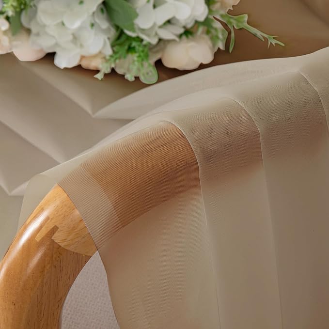 Chyhomenyc Taupe Sheer Curtains 54 Inch Long 2 Panels, Light Filtering Rod Pocket Voile Short Curtains Drapes for Living Room Bedroom Small Windows, 42Wx54L Inches