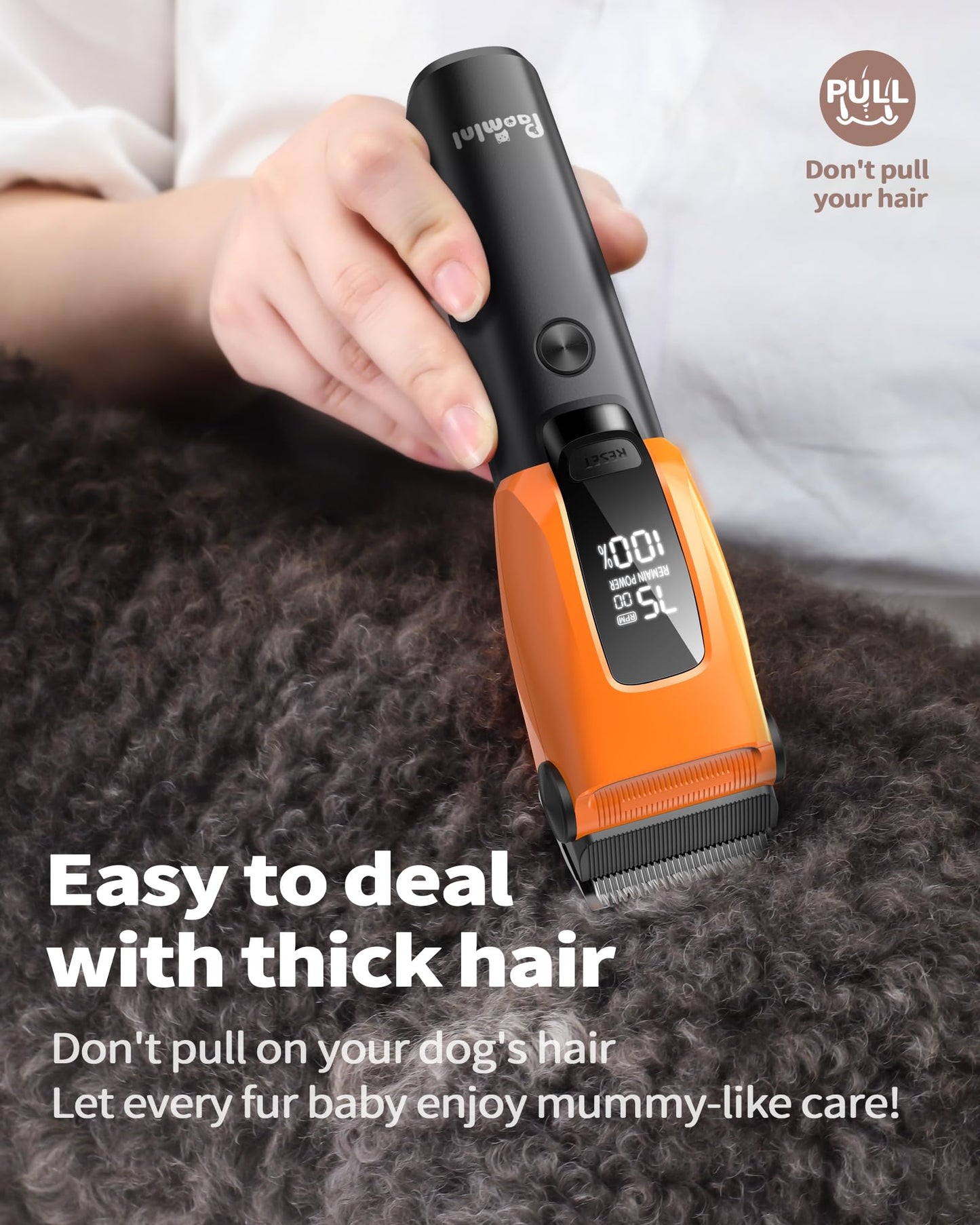 PAPMINI Dog & Cat Grooming Kit for Thick Coats, Heavy Duty Rechargeable Trimmer with LED Display & Storage Bag (Orange, 2 in 1)