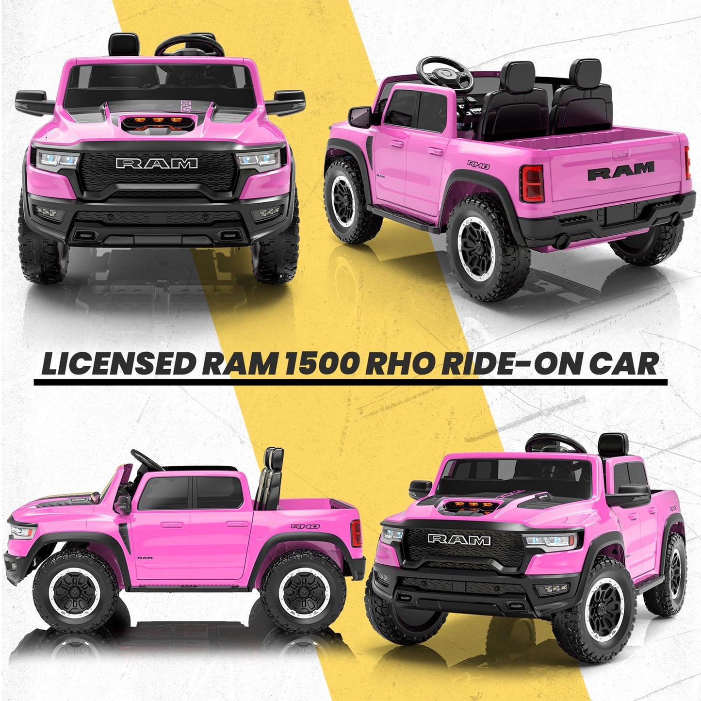 Segmart Licensed RAM 1500 RHO 2 Seater Electric Car, 24V Ride on Car for Big Kids with Remote Control, Toddler Ride on Toy w/4 Wheels Suspension, LED Lights, Bluetooth, Soft Start Function (Pink)