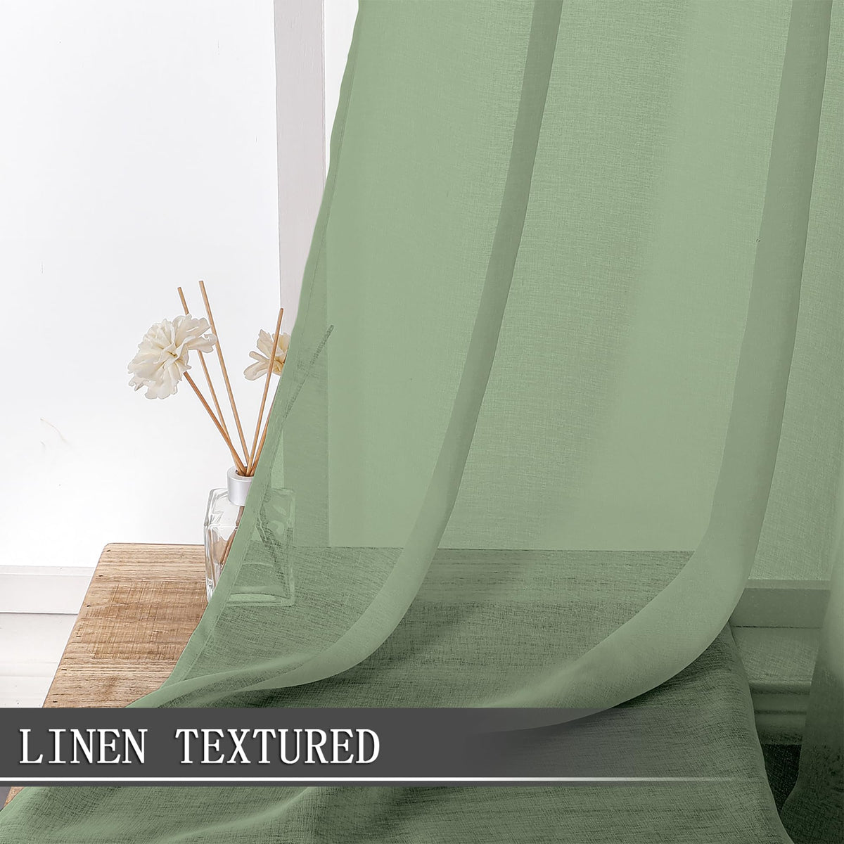 Sheer Curtain Linen Textured Bedroom Curtains Sheer Light Filtering Rod Pocket Voile Curtain for Living Room (2 Count)