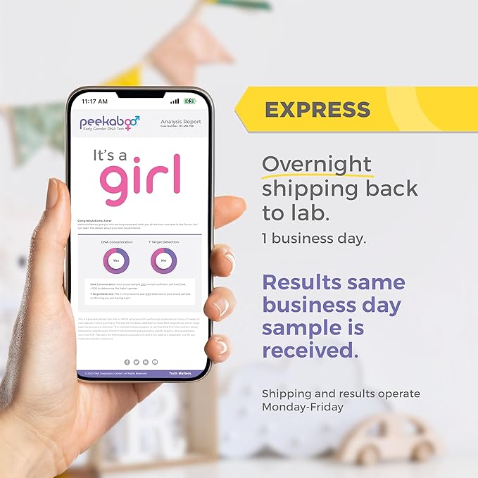 Peekaboo Click Express DNA Test Kit, Early Gender Detection, Same Day Results, Test as Early as 6 Weeks Pregnant, Over 99% Accurate*