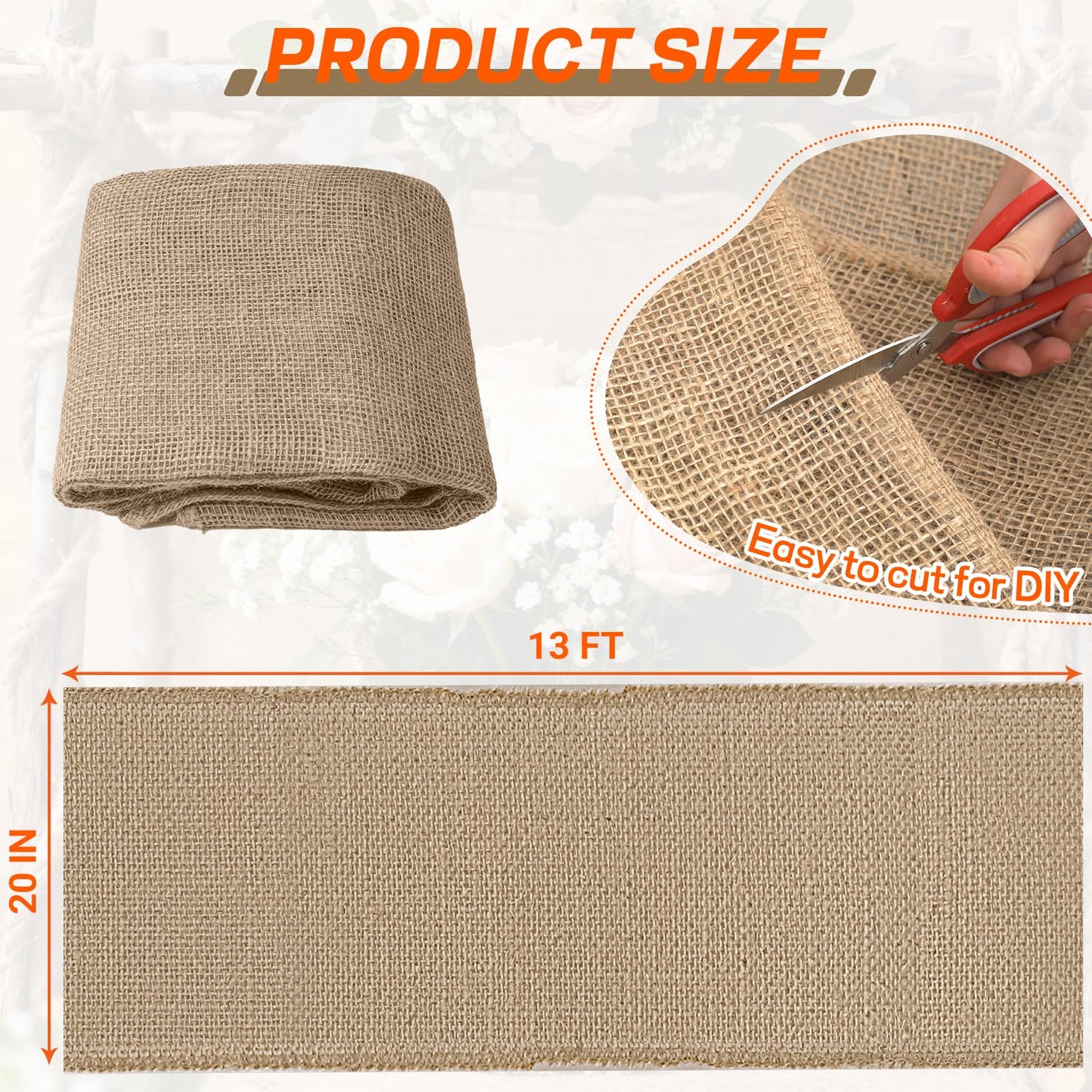 Natural Jute Burlap Fabric Roll - Garden Fabric for Plant Protection, Rustic Wedding Decor, DIY Crafts, Weed Control (20inchx13ft)