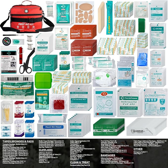 Professional 435 Pieces Large First Aid Kit - Includes Compressed Gauze - Compartments Emergency Medical Kit for Home, Camping, Backpacking, Travel, Boat, Car,Outdoors (Red)