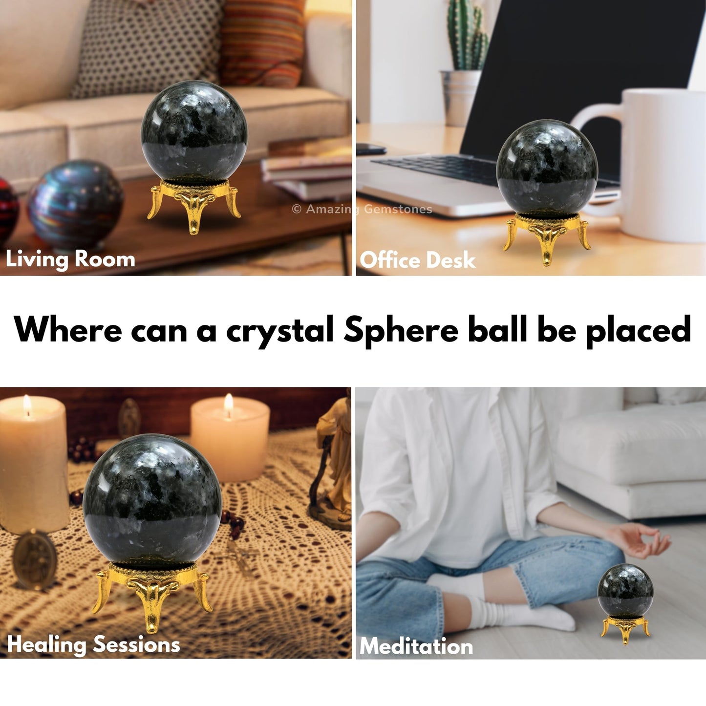 Amazing Gemstone Larvikite Crystal Ball with Stand - 2" Inches Crystal Sphere Meditation Balls for Witchcraft and Decorative Balls