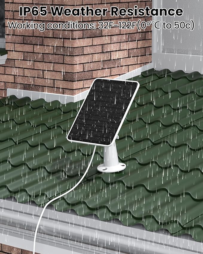 5W Solar Panel Charger Compatible with Arlo Essential 2K Outdoor Camera(2nd Gen)/Essential Outdoor XL(2nd Gen)/Essential Spotlight, IP65 Waterproof 10ft USB-C & Micro USB Cable & Wall Mount, 2 Pack
