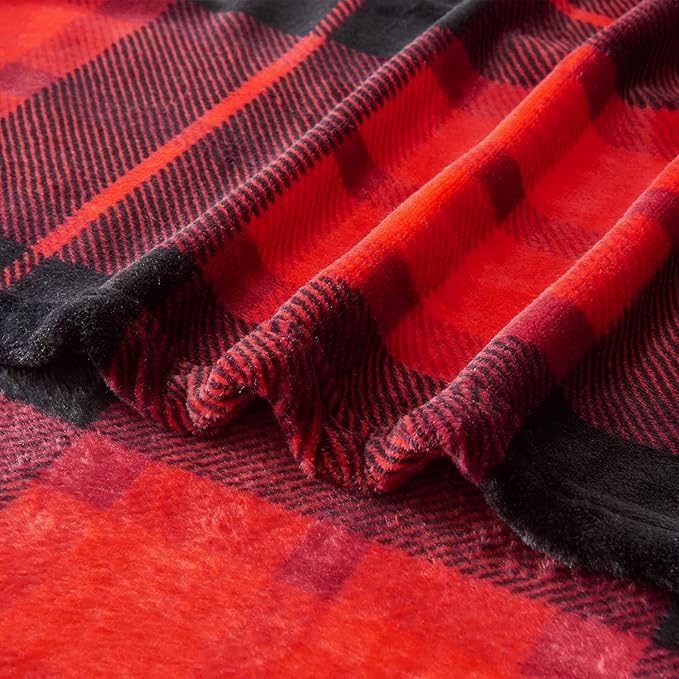 SOCHOW Flannel Fleece Throw Blanket 50 x 60 Inches, All Season Plaid Red Blanket for Bed, Couch, Car