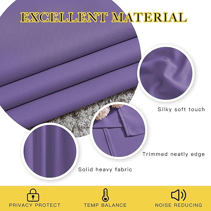 NICETOWN Half Window Curtains for Bedroom - Grommet Modern Thermal Insulated Blackout Window Treatments Sound Reducing for Nursery/Kitchen, Lilac Purple, W46 x L54, Set of 2