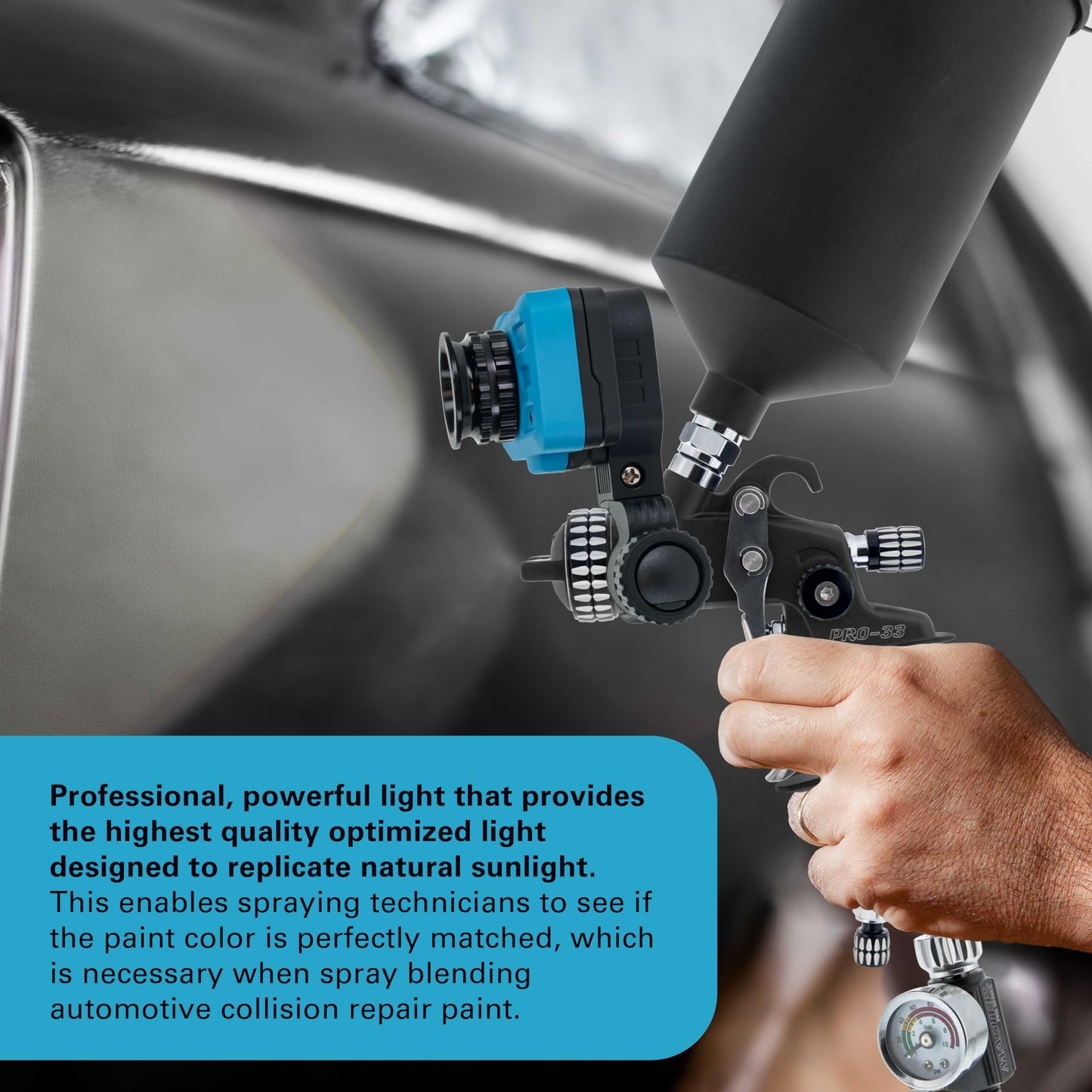 Master Elite Rechargeable Spray Gun Mount Color Match Light, 500 Lumen LED, CRI 95+ - Replicates Natural Sunlight, Illuminates Paint Surface Sprayed, Ensures Even Coverage - Automotive Repair Coating