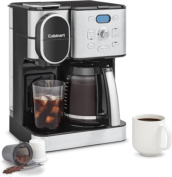 Cuisinart 12-Cup Coffee Maker, Single-Serve Brewer Glass Carafe, Automatic Hot & Iced Coffee Machine, Brew Strength Control and Pause, SS-16, Stainless Steel