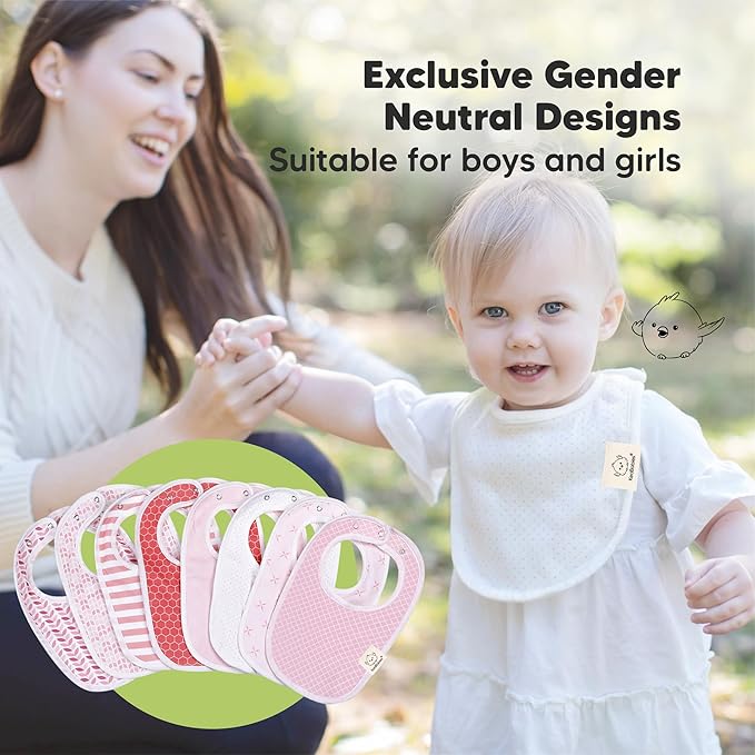 8-Pack Organic Baby Bibs for Boys, Girls - Soft Cotton Drooling and Teething Bibs for Baby Girl & Boy, Extra Absorbent, Easy To Clean & Put On for Toddler, Newborn, Infant 0-24 Months (Blush)