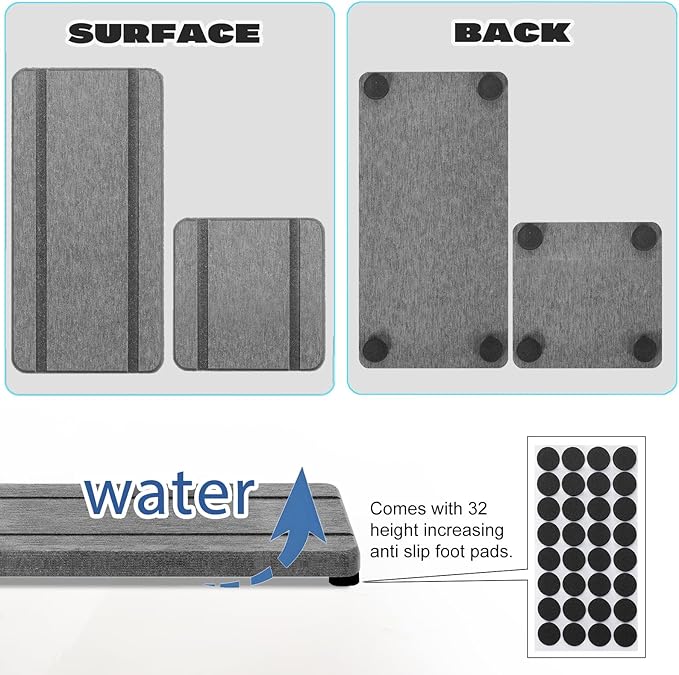 4PCS Stone Drying Trays for Bathroom Sink and Kitchen Counter - Water Absorbing Stone Tray with Diatomaceous Earth, Soap Dish and Coaster
