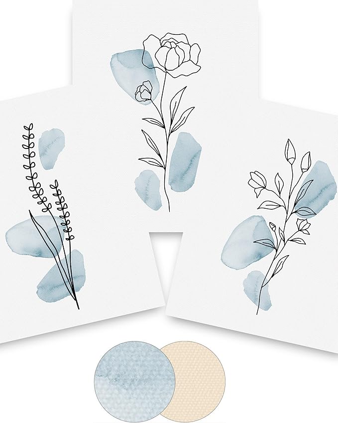 HesenDot Boho Art wall Décor,Botanical Print Set of 3, Blue Gallery Wall art,Abstract Line Watercolor Floral Home Decor,living room,bedroom