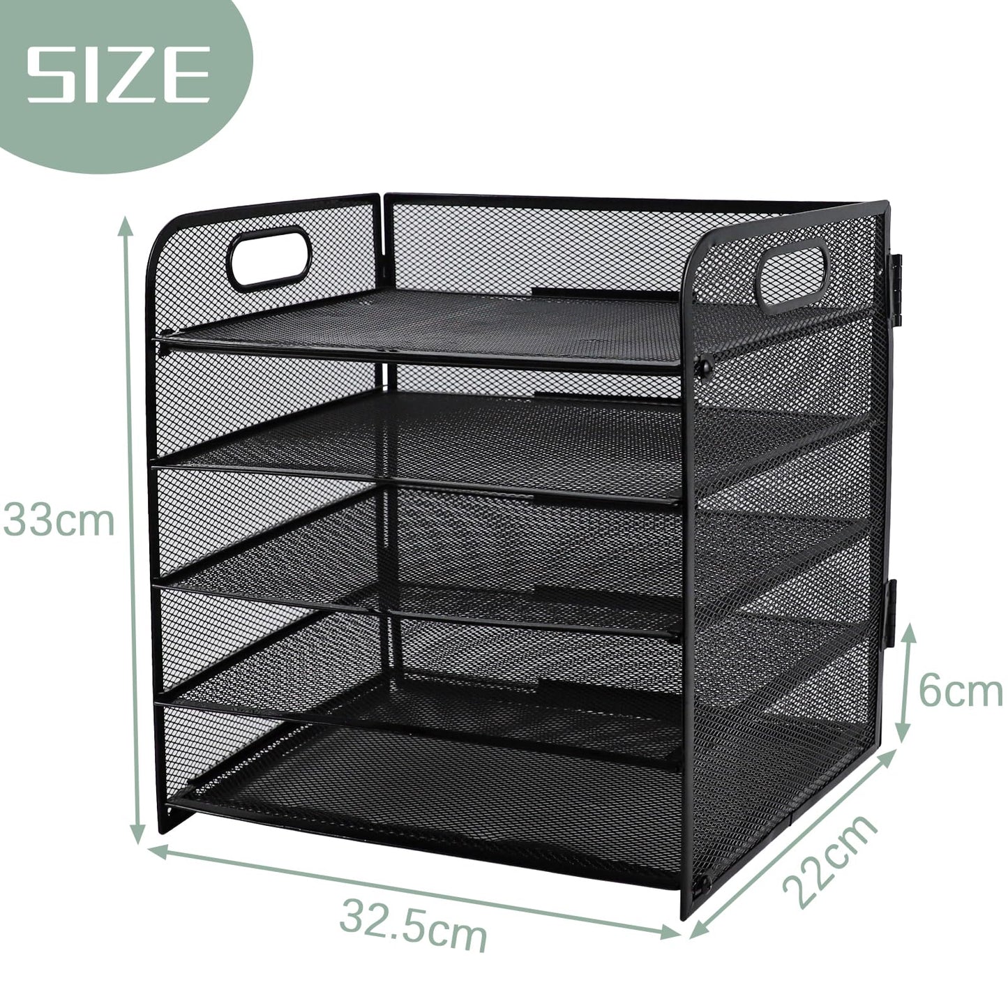 IOUGDSEC Paper Letter Tray with Handle, 5 Tier Metal Mesh Desk File Organizer, A4 Paper Desktop Filing Trays, Desk Tidy Magazine Document Holder for Home Office, Black