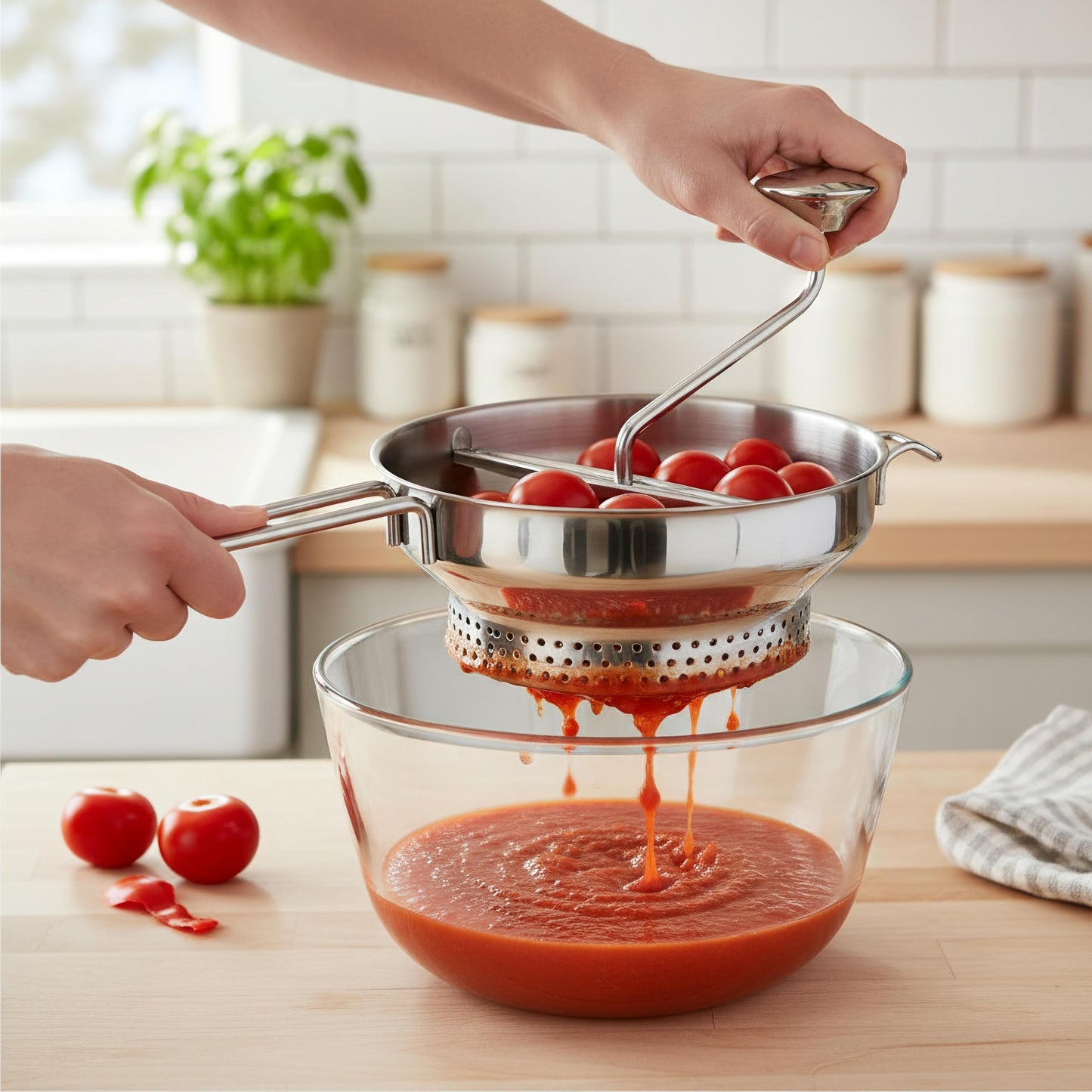 Granite Ware Stainless Steel Deluxe Food Mill - 2-Quart, Durable and Rust-Resistant - Hand Crank with 3 Interchangeable Discs for Purees, Sauces, Soups, Baby Food, Dishwasher Safe